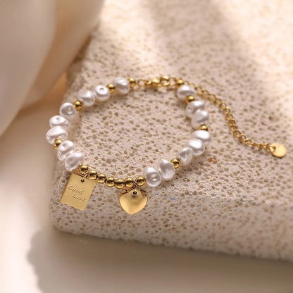 "Good Luck" Tagged Pearl Bracelet